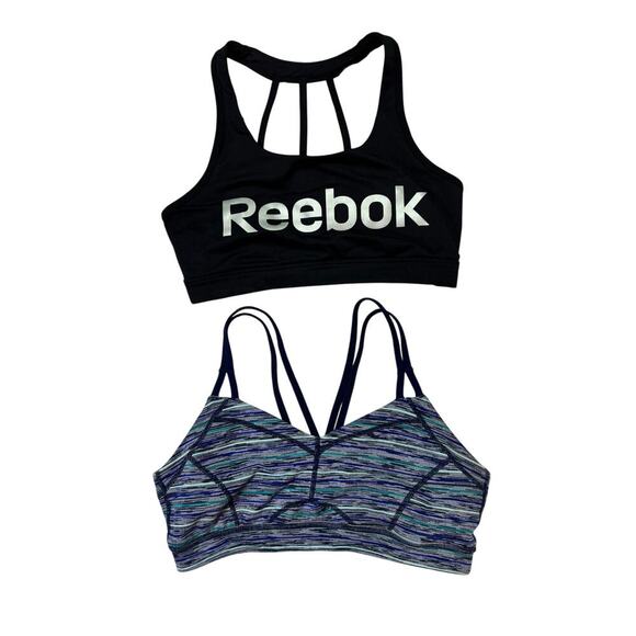Zella | Reebok | 2 Pack Women's Medium Strappy Sports Bras Navy Blue and Black - Picture 1 of 5